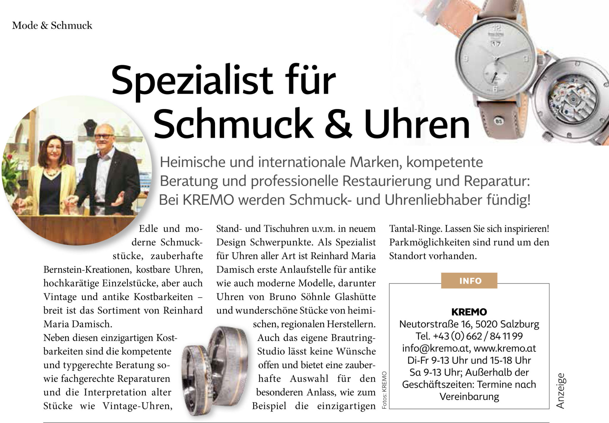 Mehr über den Artikel erfahren Mode & Schmuck KREMO in der Zeitschrift „Salzburgerin“